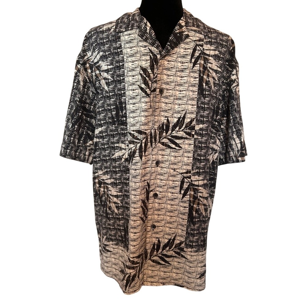Paradise by Axis Men's Black & Creamy White Silk‎ Button Down Shirt Size Small